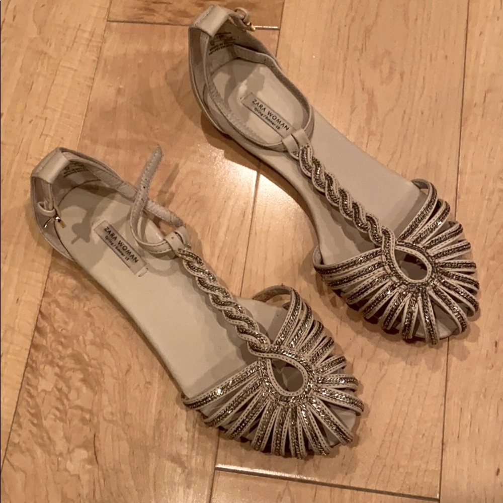 Zara Gold T-Strap Sandals